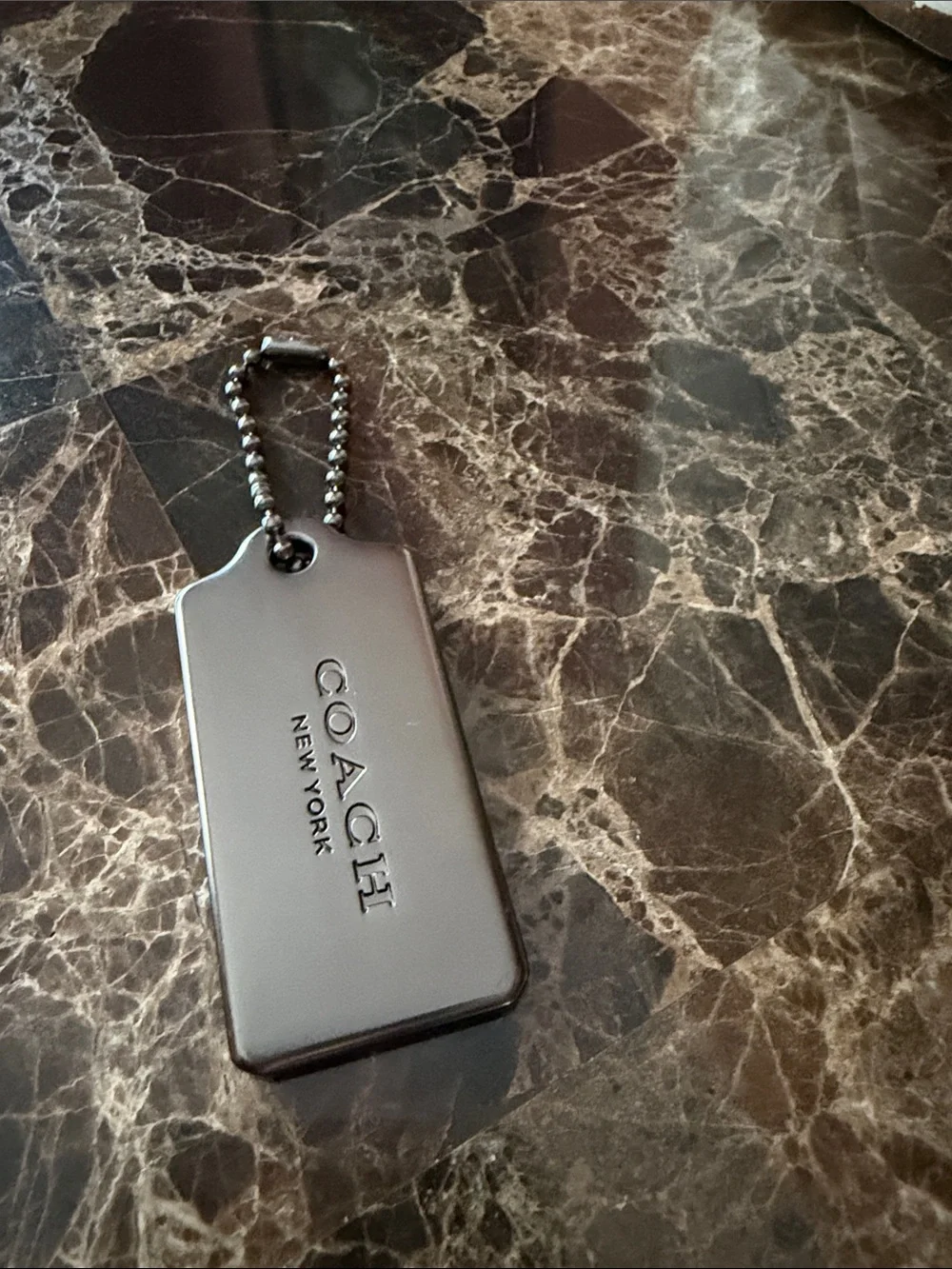 Coach Black Metal Dog Tag Keychain with Ball Chain